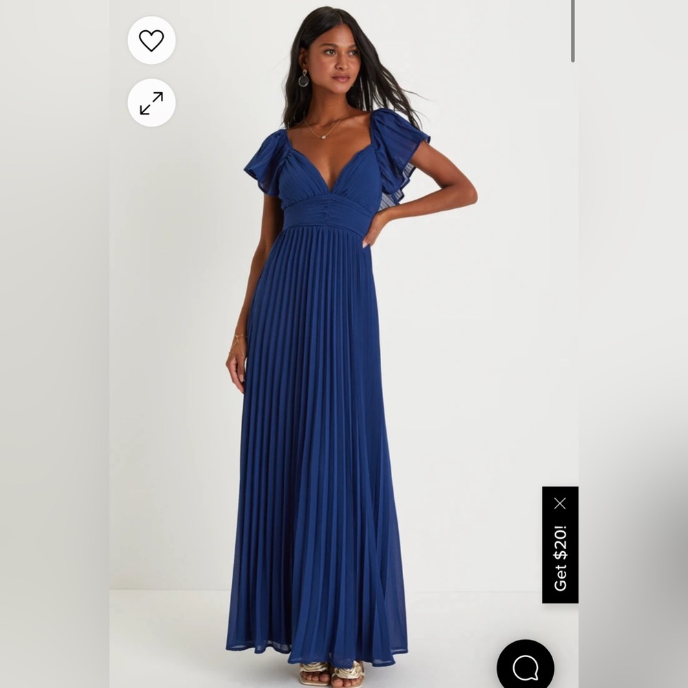 Ideal Occasion Blue Pleated Flutter Sleeve Backless Maxi Dress